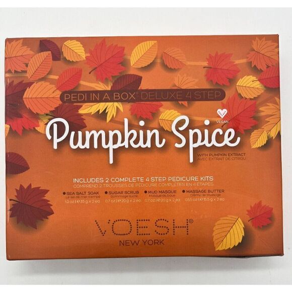 VOESH Pumpkin Spice PEDI IN A BOX‎ DELUXE Includes2 Complete 4 Step Pedicure Kit - Picture 1 of 2